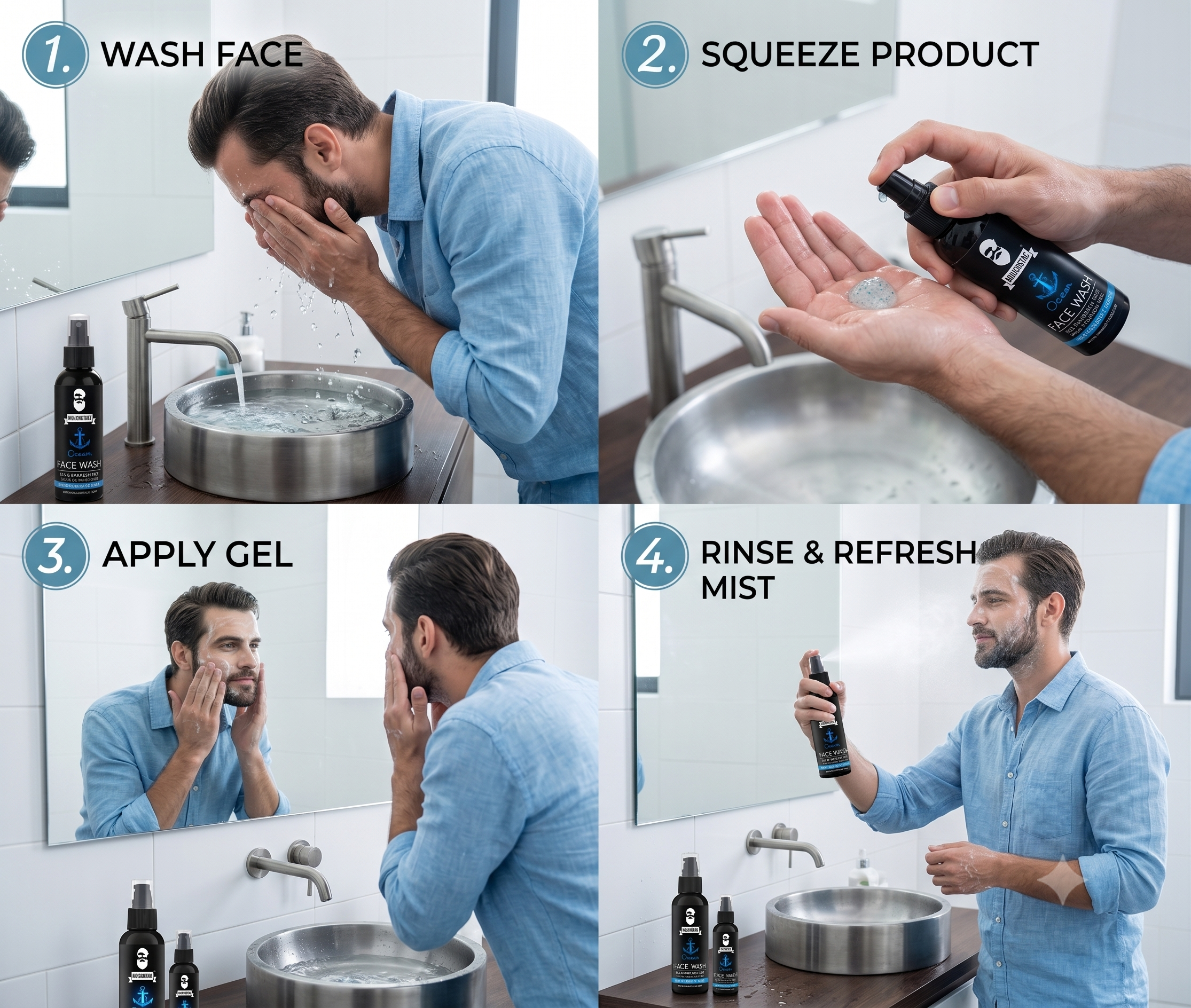 Muuchstac Ocean Face Wash for Men | Fight Acne & Pimples, Brighten Skin, Clears Dirt, Oil Control, Refreshing Feel - Multi-Action Formula | 100 ml | Pack of 2
